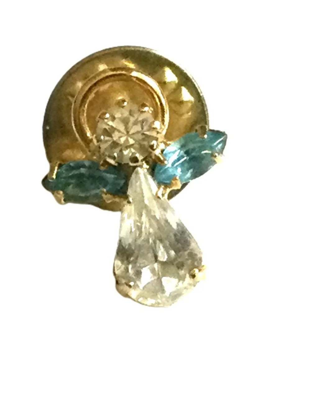 Vintage 1960s Birthstone Guardian Angel Lapel Pin‎ Gold Tone Rhinestone